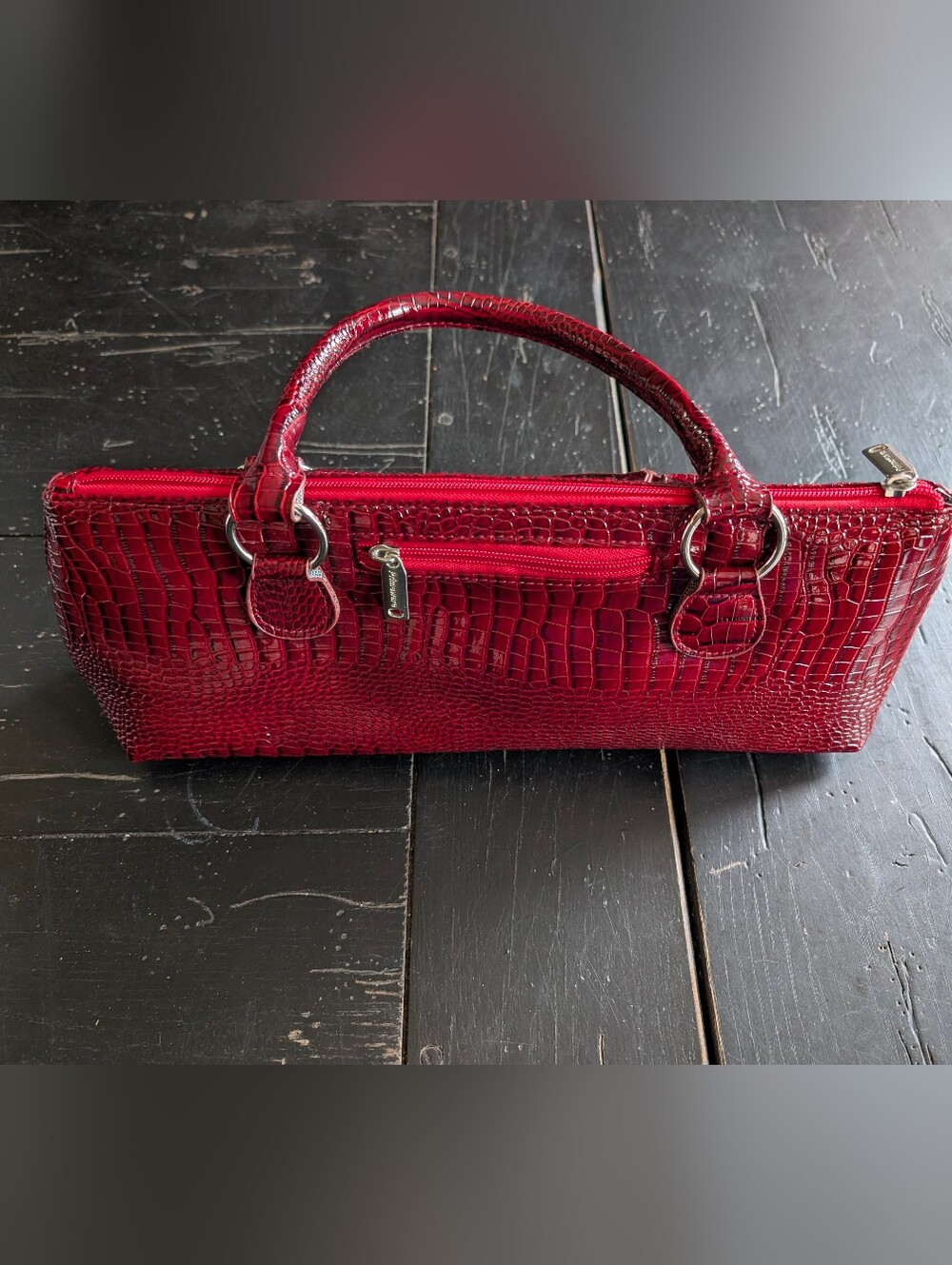 Primeware Red Thermal Insulated Crocodile-Embossed Glossy Wine Clutch Bag 15"x4"